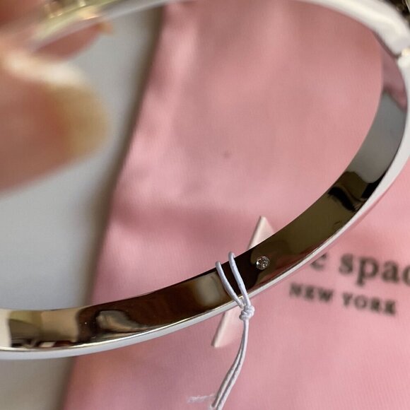 NWT Kate Spade Silver Heritage Spade Logo Metal Button Bangle Bracelet Dust Bag - Picture 8 of 10